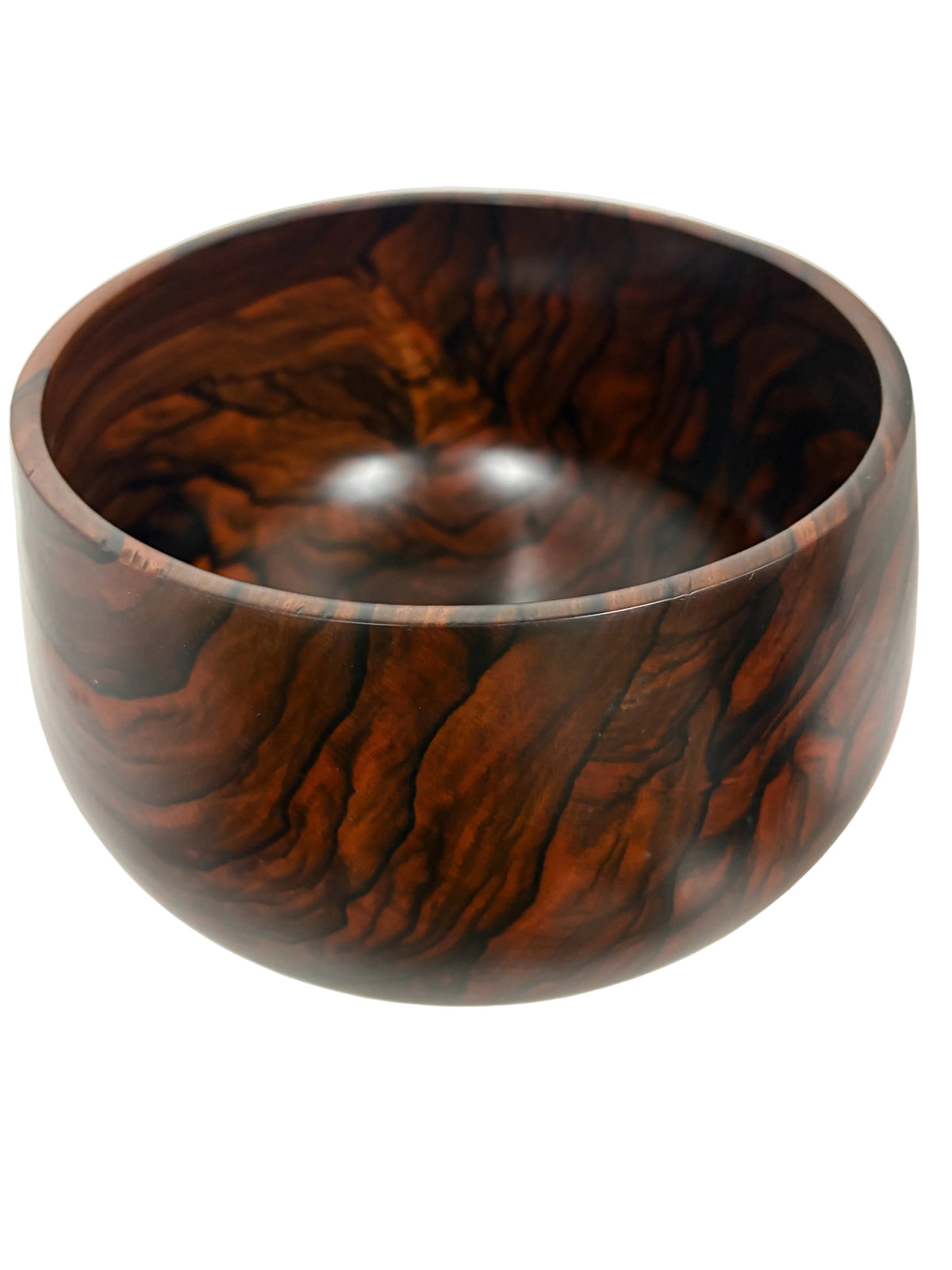 Wooden bowl with a dark brown and black marbled pattern